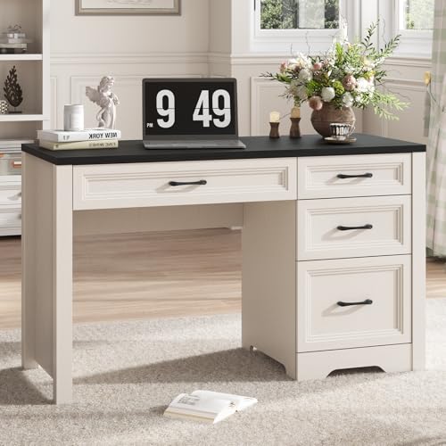 Vabches Farmhouse Executive Desk with Drawers, Home Office Desk with File Drawer, Wood Computer Desk with Ample Storage, Rustic Office Desk with Spacious Tabletop for Work, Black - color: Black White, size: 19.7"D x 47.2"W x 30.7"H