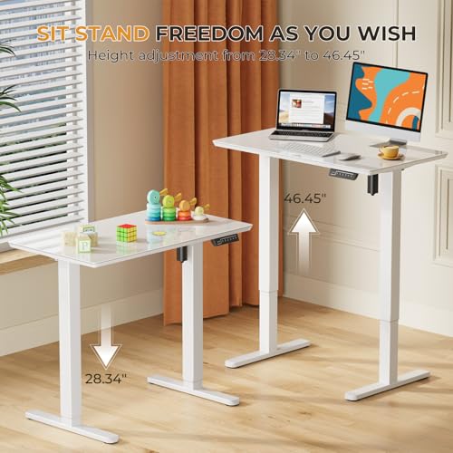 JOY worker Electric Glass Standing Desk, 35" Small Drafting Table on Wheels - color: White Glass, size: 35" * 20"