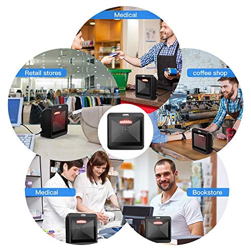 Eyoyo Omnidirectional Desktop Hands-Free Automatic 1D 2D QR Barcode Scanner | Big Scan Window Barcode Reader, Read PDF417 on ID Card, Driver's License, Passport, for Supermarket Library Retail Store