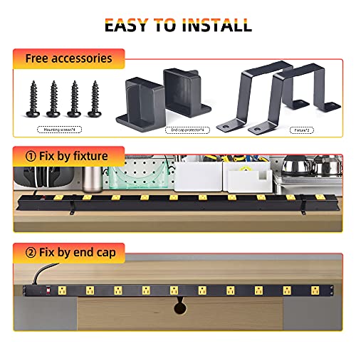 10-Outlet Heavy Duty Power Strip Surge Protector Metal Long Extension Cord 6-Foot, Black(1000J) - size: 2pack