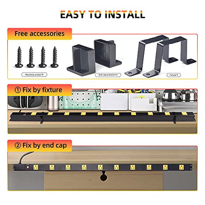10-Outlet Heavy Duty Power Strip Surge Protector Metal Long Extension Cord 6-Foot, Black(1000J) - size: 2pack