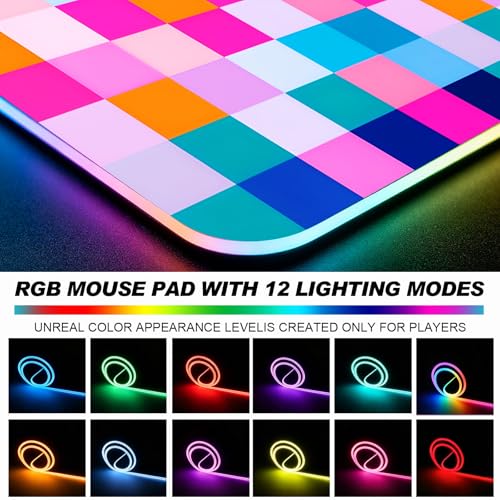 RGB Vibrant Multicolor Checkered Gaming Desk Mat & Mouse Pad, XL - color: Rgb-w20