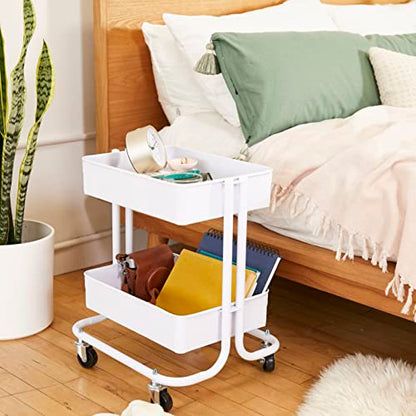 ECR4Kids 2-Tier Multipurpose Mobile Storage Utility Cart, White