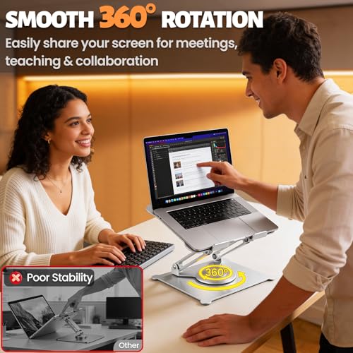 Urmust 360° Rotating Laptop Stand for Desk, 10-15.6“ Laptop Riser, Silver - color: F-Silver-360