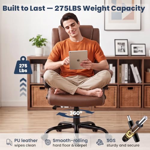 Ergonomic Office Chair, High Back Leather Executive Desk Chair - color: Brown