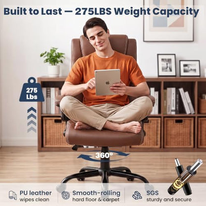 Ergonomic Office Chair, High Back Leather Executive Desk Chair - color: Brown