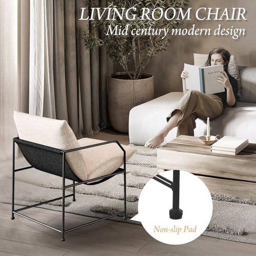 Accent Chair Living Room Chairs Accent Chairs Set of 2 Comfy Reading Chair for Bedroom Upholstered Lounge Chair Mid Century Modern Arm Chair Side Sofa Chair Armchair Waiting Room Chairs(Cream, 2) - color: Cream