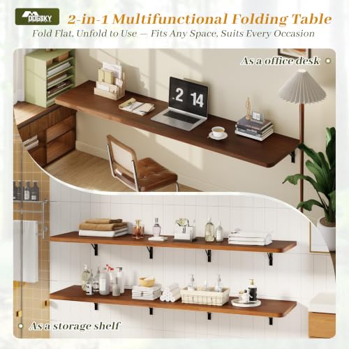 Dogsky Floating Wall Desk 72" x 16" - 600 lbs Heavy Duty Solid Pine - color: Walnut, size: 72" x 16"
