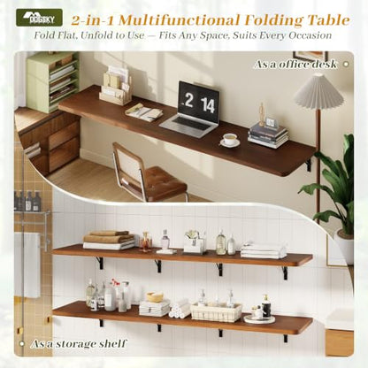 Dogsky Floating Wall Desk 72" x 16" - 600 lbs Heavy Duty Solid Pine - color: Walnut, size: 72" x 16"
