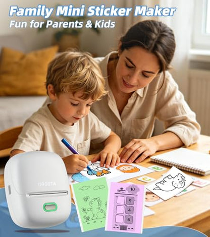 ORGSTA Sticker Printer, 300DPI Ultra-Clear Mini Portable Sticker Maker S002 | Thermal Mini Printer with Banner Printing Function, Bluetooth Inkless Print Pods for Journaling, DIY Gifts, Study Note - color: White