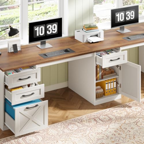 Vabches Executive Computer Desk 110" Two Person Desk with 5 Storage Drawers - color: Unique White