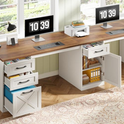 Vabches Executive Computer Desk 110" Two Person Desk with 5 Storage Drawers - color: Unique White