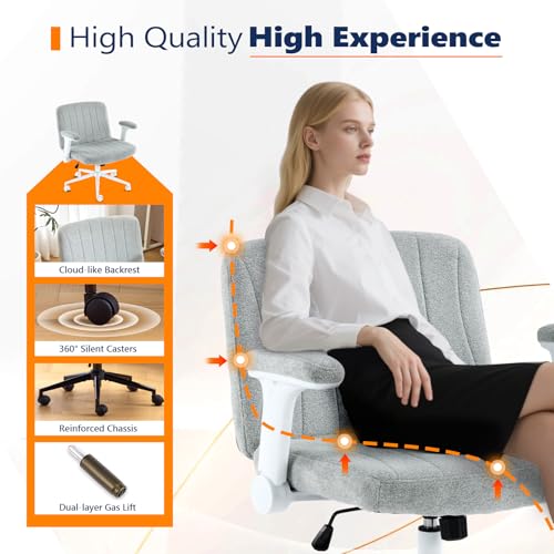 VINGLI Criss Cross Chair with Adjustable Flip-Up Arms,Cross Legged Chair with Wheels, Extra Wide Office Chair,Cozy Desk Chair for Home Office, Vanity, Apartment,Chenille Velvet,Light Blue-Green - color: Light Blue-green