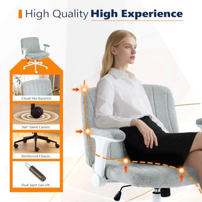 VINGLI Criss Cross Chair with Adjustable Flip-Up Arms,Cross Legged Chair with Wheels, Extra Wide Office Chair,Cozy Desk Chair for Home Office, Vanity, Apartment,Chenille Velvet,Light Blue-Green - color: Light Blue-green