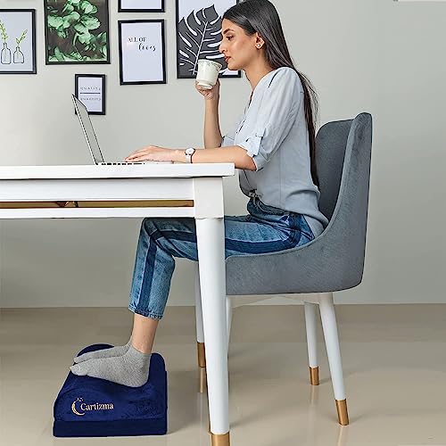 Ergonomic Foot Rest for Under Desk - Non-Slip, Adjustable, Washable Covers - Office, Home & Travel - color: Blue