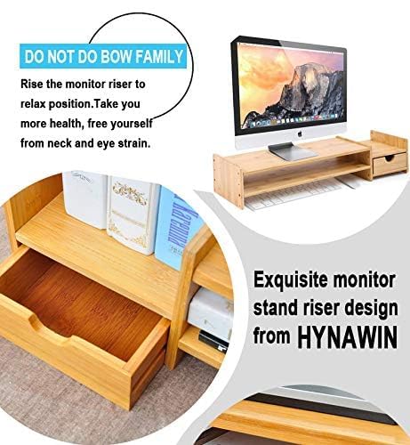 Bamboo 2-Tier Monitor Stand Riser with Drawers, Desktop Organizer for Laptop, Computer, Printer, Cellphone - Reduce Neck & Eye Strain, Office & Home Use
