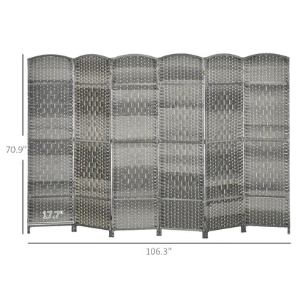 HOMCOM 6 Panel Room Divider 6 Ft Privacy Screen Hand-Woven Mixed Gray | Folding PP Wall Partition, Pine Wood Frame, Freestanding Room Separator, Bedroom Home Office, No Assembly - color: Mixed Gray, size: 6 Panel