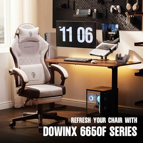 Dowinx Gaming Chair Fabric with Pocket Spring Cushion, High Back Ergonomic Computer Chair with Footrest for Adults, Massage Lumbar Support Swivel Game Chair for Office Gaming 300LBS, Brown - color: Brown