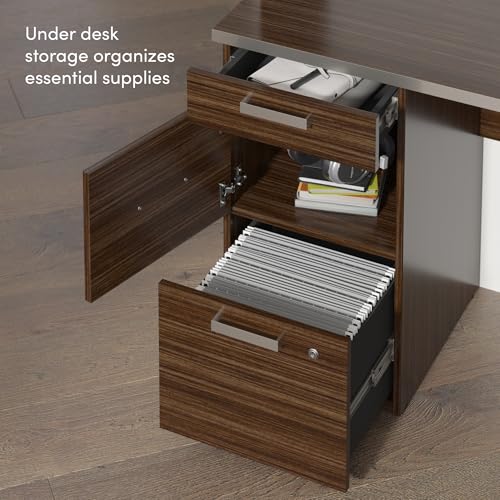 Bestar, Ridgeley Collection, 3-Piece Set Including a U-Shaped Desk with Hutch, a Lateral File Cabinet, and a Bookcase