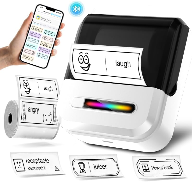 U1 Label Maker Machine,Portable Thermal Label Printer,Mini Bluetooth Inkless Label Stickers Makers for Home Storage School Business Office,Labeler Compatible with iOS & Android(White) - color: White-U1
