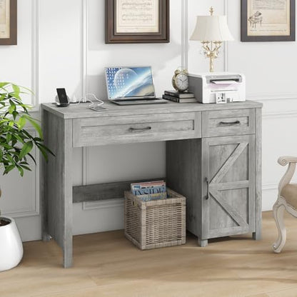Vabches Farmhouse 47" Executive Desk with Drawers, Grey - color: Grey, size: 47"W