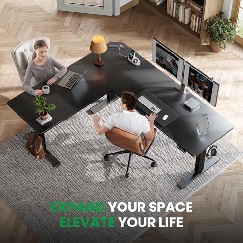SIAGO L-Shaped Standing Desk - 63 x 55 Inch Adjustable Corner Standing Desk with Charging Station - L Shape Sit Stand Table with Memory Controller, Splice Board for Home Office | Adjustable L Shape Corner Computer Desk with Memory Controller, Splice Board