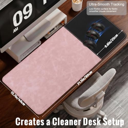 HAUTOCO Cork Desk Mat 31.5"x15.7", Distressed PU Leather & Cloth Desk Pad - color: Pink, size: 31.5" x 15.7"