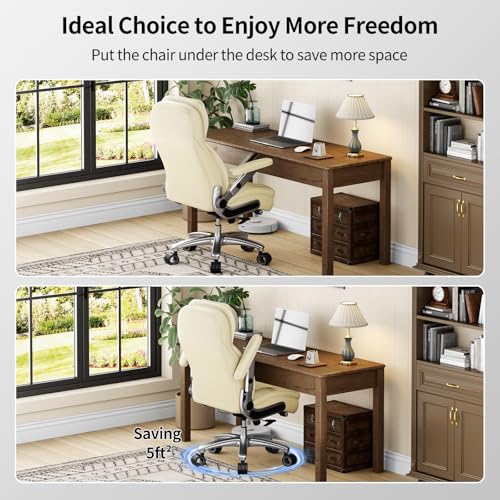 Big and Tall Office Chair, Heavy Duty Desk Chair with 5D Arms, Adjustable Lumbar Support & Height, Tilt Function, PU Leather High Back Ergonomic Executive Computer Chair - color: Beige