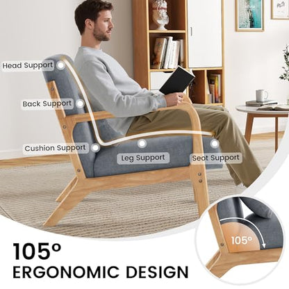 Mid Century Modern Accent Chair Set of 2, Upholstered Chair for Living Room, Accent Chair with Lumbar Pillow Solid Wood Frame Reading Chair Armchair for Bedroom Small Spaces, Darkgrey - color: Darkgrey