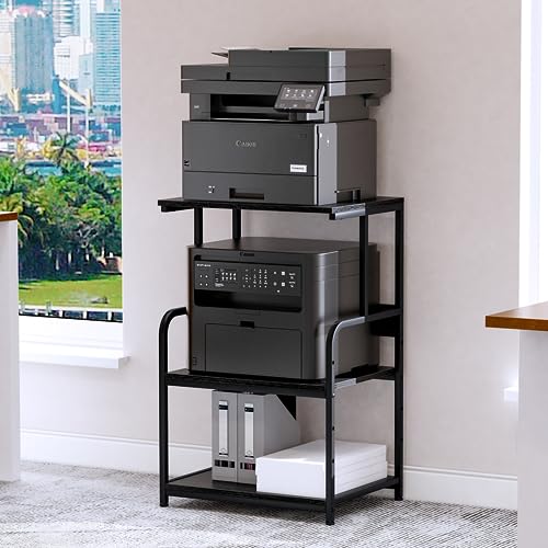Arbuxzuy Printer Stand with Storage Shelf,3 Tier Printer Cart with Wheels,Mobile Printer Table for Home Office,Stands for Heat Press Scanner Fax,Industrial Style (Black) - color: Black, size: Standard(19.7x15.75x30.5in)