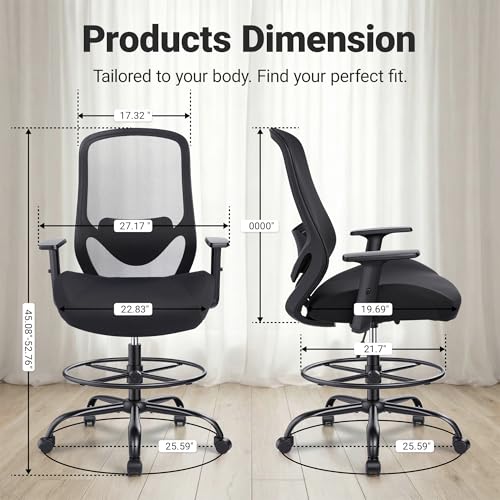 Drafting Office Chair Big and Tall 450lbs Heavy Duty for Standing Desk - color: Black