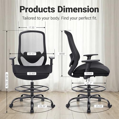 Drafting Office Chair Big and Tall 450lbs Heavy Duty for Standing Desk - color: Black
