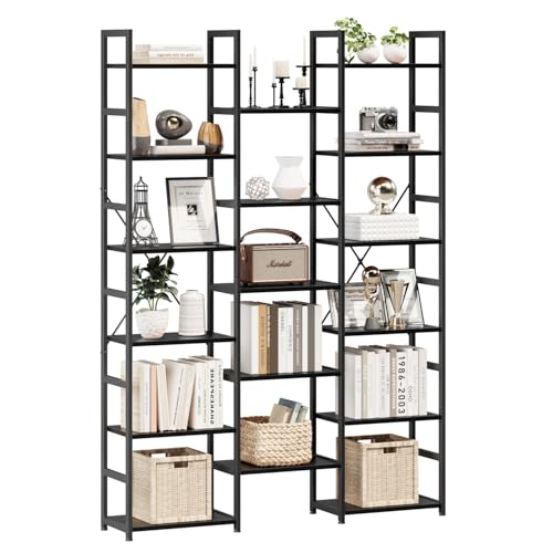 NUMENN Triple Column 6 Tier Bookshelf with 17 Adjustable Shelves, Black | Metal Frame & Wood Shelves, Open Freestanding Storage Unit with Supporting Bars for Bedroom, Living Room and Home Office - color: White, size: 5 Tier(Regular)