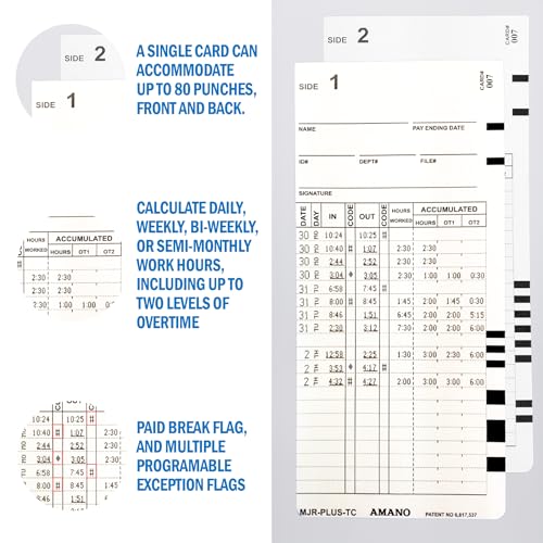 Amano MJR-Plus Calculating time Clock for 100 Employees. Free Cloud app Included