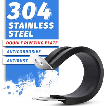 1" Cable Clamps, 20PCS, 304 Stainless Steel | Rubber Cushioned Insulated Loop, Riveted Reinforce, Anti-Vibration P-Clamp, For Wire, Hose, Tube & Conduit - size: cable clamp-1"(25.4mm) 20pcs