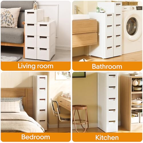 3 Drawers Slim Bathroom Storage Cabinet Dresser, Narrow Plastic Rolling Cart Organizer with Drawers, for Small Spaces, Kitchen, Laundry, Office, Bedroom, White - size: 7.5"x16.5"xx22.2"(3-Drawer)