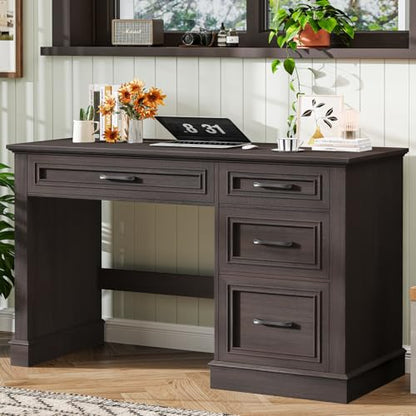 Halitaa Farmhouse 47" Executive Desk with File Drawer, Espresso - color: Brown, size: Style 2