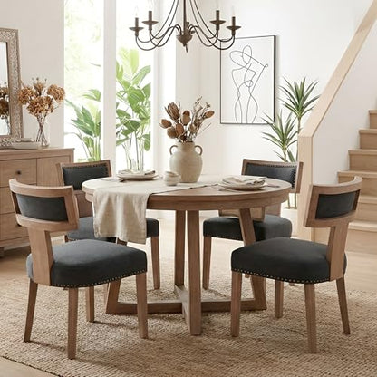 HNY Mid Century Modern Dining Chairs Set of 2, Farmhouse Linen Fabric Upholstered Accent Chairs Curved Nailhead Trim Backrest Kitchen Chairs, with Hardwood Frame, Charcoal - color: Charcoal Nailhead