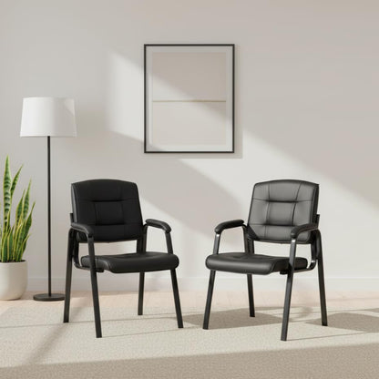 Naomi Home Faux Leather Guest Reception Chair with Armrests - Black | Reception Chairs with Armrests for Lobby , Medical Waiting Room, or Conference Room Seating, Black Set of 2 Upholstery - color: Black, Faux Leather, style: Set of 2
