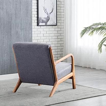 INZOY Mid Century Modern Accent Chair with Wood Frame, Upholstered Living Room Chairs with Waist Cushion, Reading Armchair for Bedroom Sunroom (Dark Grey) - color: A-grey