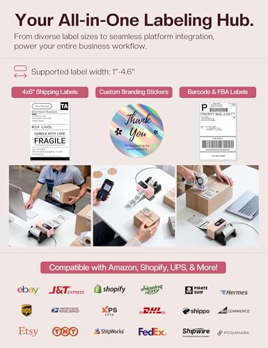 Phomemo PM64D Shipping Label Printer 4x6 Bluetooth with Touch Screen | 150mm/s printing, one-touch calibration, Bluetooth connection, compatible with Amazon, USPS, UPS, iOS, Android, Windows & Mac - color: Pink