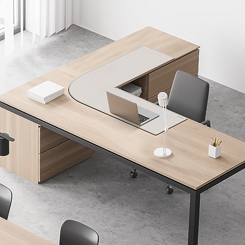 MAIDERN (40”+ 40”) x 13” L Shaped Corner Desk Mat, Cork & Leather Dual Sided Desk Pad for Gaming Computer Office Home (Cream)
