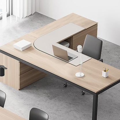 MAIDERN (40”+ 40”) x 13” L Shaped Corner Desk Mat, Cork & Leather Dual Sided Desk Pad for Gaming Computer Office Home (Cream)