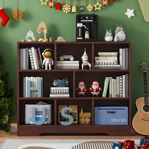 Book Shelf, 8 Cubes Storage Organizer, Open Shelf Bookcase Cherry Bookshelf | 3-Tier Wooden Cube Shelf, Freestanding Cube Storage for Bedroom, Living Room, Home Office - color: Cherry, size: 8 Cubes-1 PCS