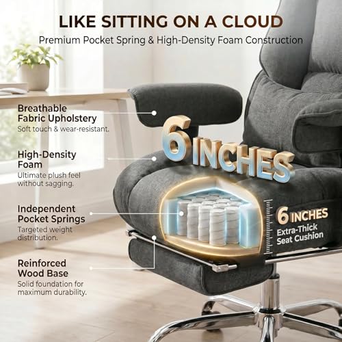 mokodo Big and Tall Office Chair 400lbs, Breathable Fabric Executive Desk Chair with Pocket Spring Cushion, 155° Reclining Computer Chair with Integrated Headrest & Lumbar Pillow (Dark Grey) - color: Dark Grey