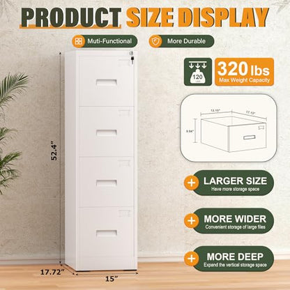 Greenvelly 4 Drawer File Cabinet with Lock, Metal Filing Cabinet for Home Office, Locking Vertical File Cabinet for Home Office, Easy Assemble (White) - size: 4 Drawer