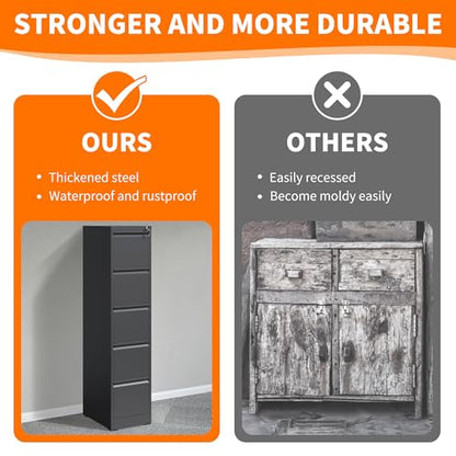 Metal File Cabinet with Drawer Heavy Duty Locking File Cabinets | Home Office Steel Filing Cabinet Vertical File Cabinets for Legal/Letter Size File,Assembly Required - color: Black, size: 64.2"H-5 drawers