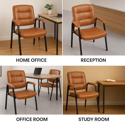 Naomi Home Faux Leather Guest Reception Chair with Armrests - Caramel | Designed For Waiting Rooms, Conference Spaces And Offices With Stackable Construction, Padded Comfort And Durable Steel Legs - color: Caramel, Faux Leather, style: Set of 2