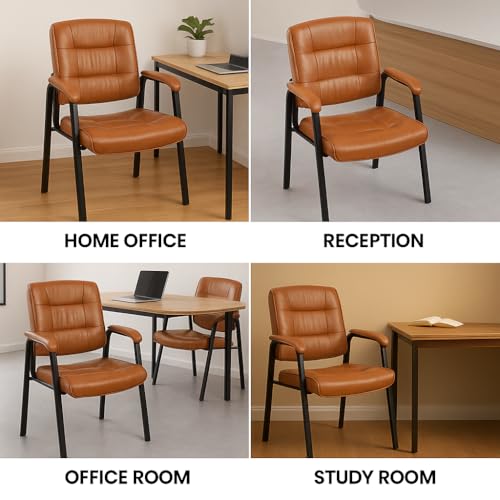 Naomi Home Faux Leather Guest Reception Chair Set of 8 - Caramel | Stackable office chair with supportive armrests and durable construction for everyday office seating. - color: Caramel, Faux Leather, style: Set of 8