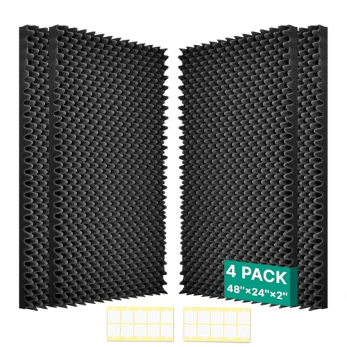 soundproof Foam Panels for Walls, Foam Acoustic Panels 48"×24"×2" Egg Crate High Density Quick Recovery Sound deadening Foam Panels Noise Reduction Echo Control for Home Studio Recording Room Office - size: 4 Pack